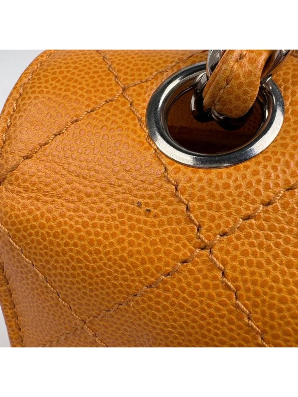 Chanel CC Logo Chain Shoulder Bag Quilted Caviar Leather Orange